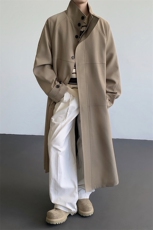 春秋慵懒风立领宽松情侣长款风衣外套韩版过膝大衣外套-82567P125，男装风衣，电商B289