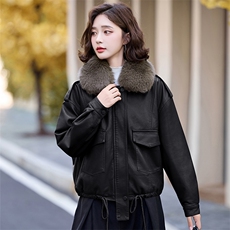 2025年冬季新款现货高品质加绒配毛领保暖皮衣外套（毛领可拆卸），女装皮衣，臻衣坊