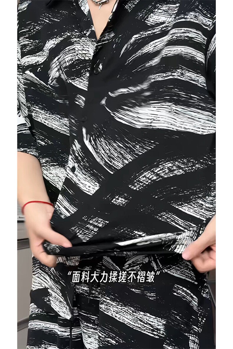 短袖衬衫男+短裤男套装男100%聚酯纤维M-5XL大码TZ78716P50控98,男装牛仔裤,星座226-1