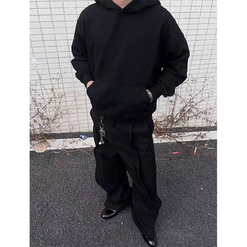 抖音得物高品质二开美式高街重磅结构辑明线纹理连帽卫衣外套W109,男装卫衣,电商A486