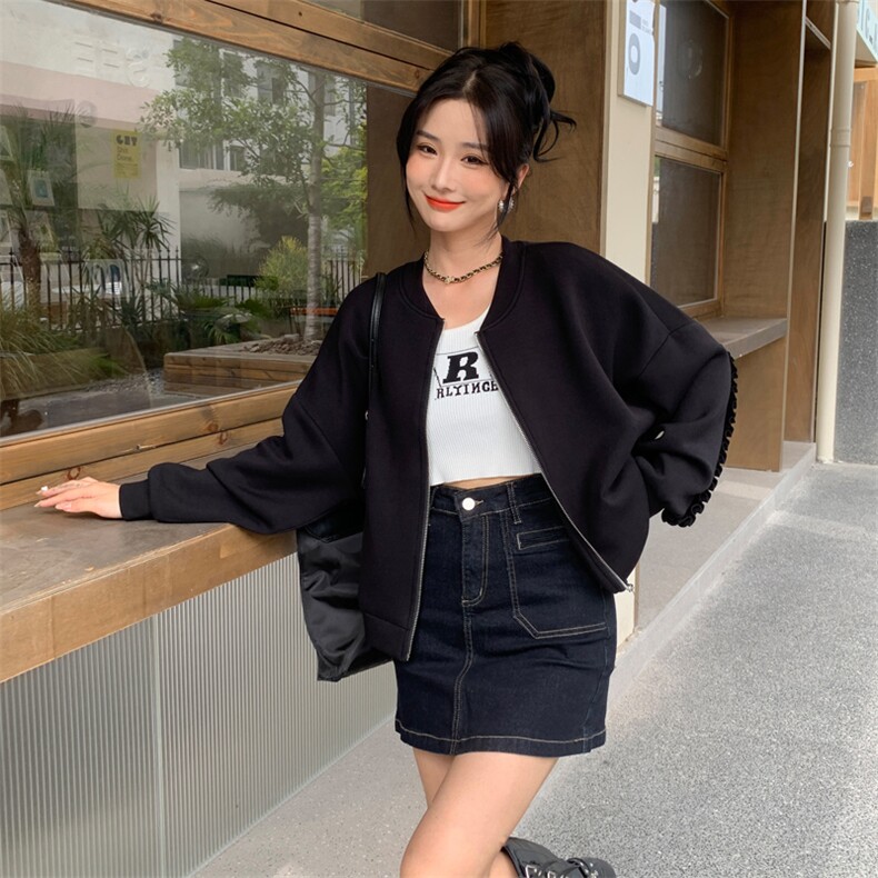 现货2024年春季新款韩版花边点缀棒球服外套女上衣，女装短外套，MQ