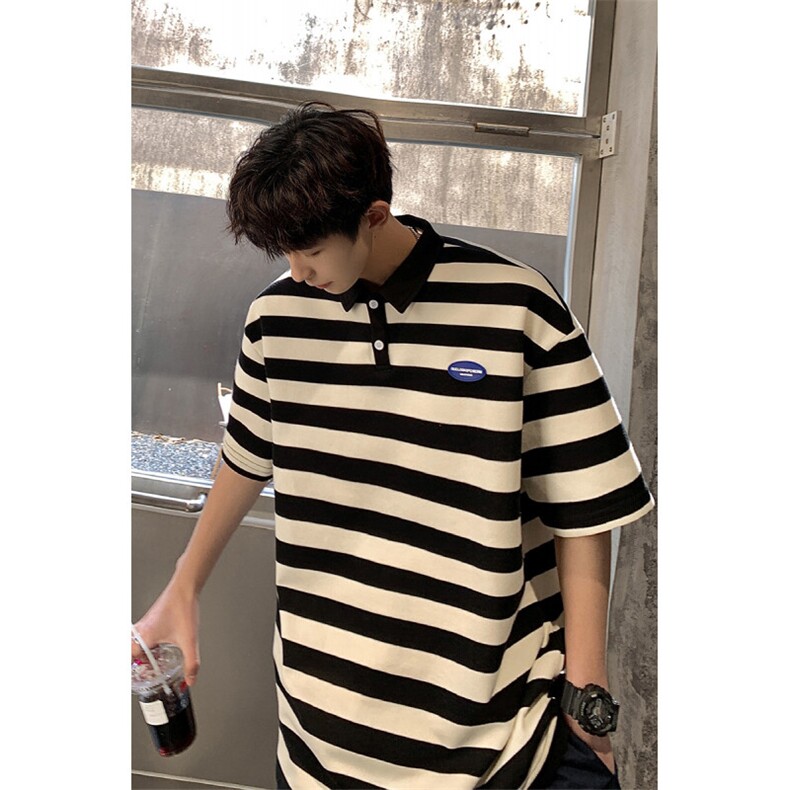 1美式港风条纹短袖polo衫大码M-5XL翻领短袖T恤男DP8761P40控59,男装Polo衫,星座226-2
