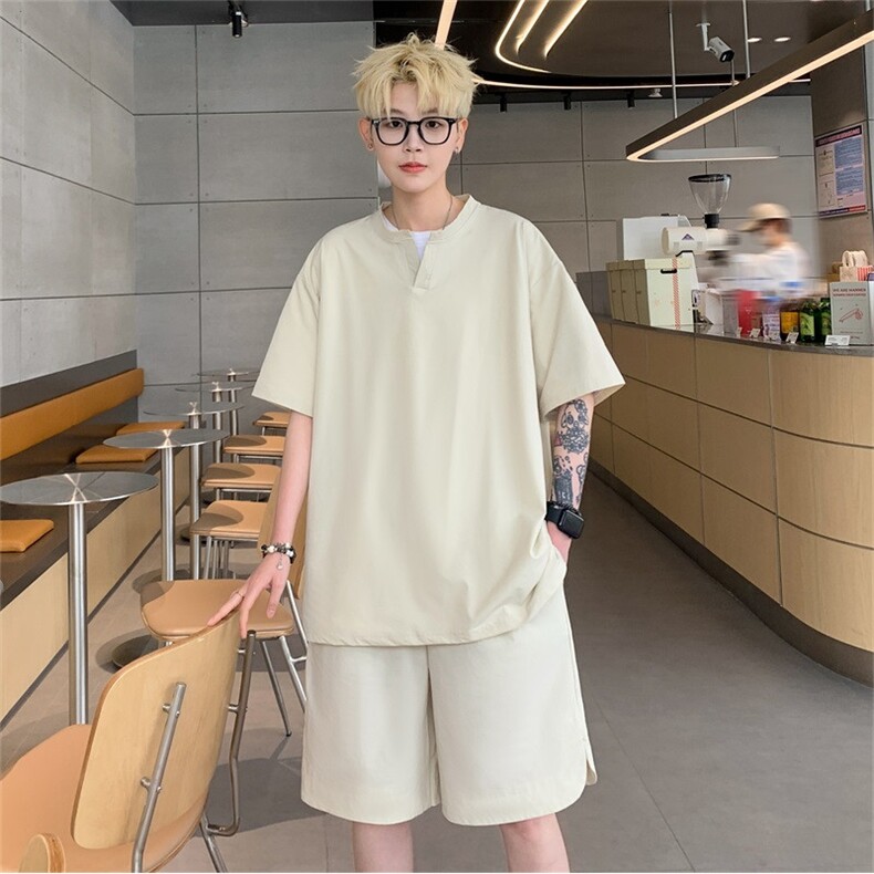 电商DSA028-TZ2401特P40100聚酯2025新款冰丝V领套装男，男装休闲套装，电商A028