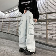 多口袋工装裤男潮牌宽松直筒拖地牛仔裤设计感长裤潮RK2231-P56，男装牛仔裤，星座412-2