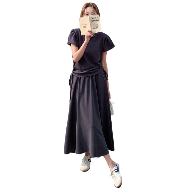 灰色松弛感穿搭套装夏装搭配一整套舒适休闲时尚上衣半身裙两件套,女装套装/套裙,2C316