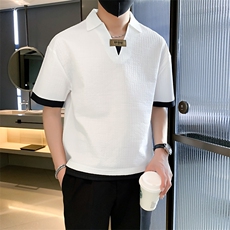 翻领polo衫男潮牌夏季短袖t恤韩版修身潮流五分袖体恤上衣T559，男装T恤，星座1116A-2（原606A-1）