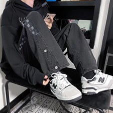 春秋牛仔裤男直筒宽松高街潮牌ins韩版潮流复古排扣裤子NK331-p40，男装牛仔裤，星座1008-2