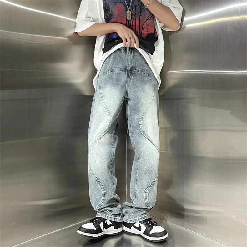 牛仔裤男秋季潮大码休闲裤子高街设计感裤子N3043P46,男装牛仔裤,星座1116-2