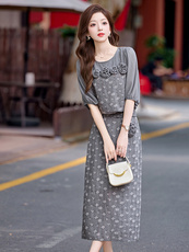 轻熟风波点气质两件套连衣裙2025夏季新款高端精致显瘦中长款裙子，女装套装/套裙，魅家