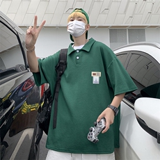 polo衫男韩版潮流纯色日系2023夏季新款ins宽松百搭衬衫W2770-P30，男装Polo衫，星座412-2