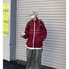 美式复古冲锋衣外套春秋季百搭高街休闲条纹vintage棒球服宽松潮，男装夹克，星座1210-1