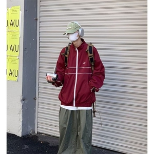 美式复古冲锋衣外套春秋季百搭高街休闲条纹vintage棒球服宽松潮图片