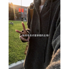 重磅秋冬装北极绒开衫毛衣美式复古休闲慵懒风针织衫加厚连帽外套，男装针织衫/毛衣，电商A486-1
