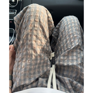 特批P35无差价夏季格子泡泡纱轻薄休闲纹理感大码休闲裤男K5936