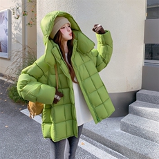 韩系chic绿色连帽泡芙羽绒服女冬超火好看高级小众漂亮加厚短外套，女装羽绒服，2C011
