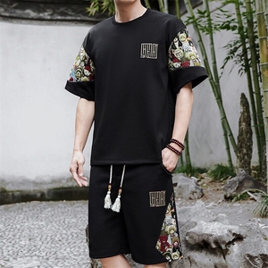 刺绣风T恤套装男薄款短裤休闲运动套装夏季图片