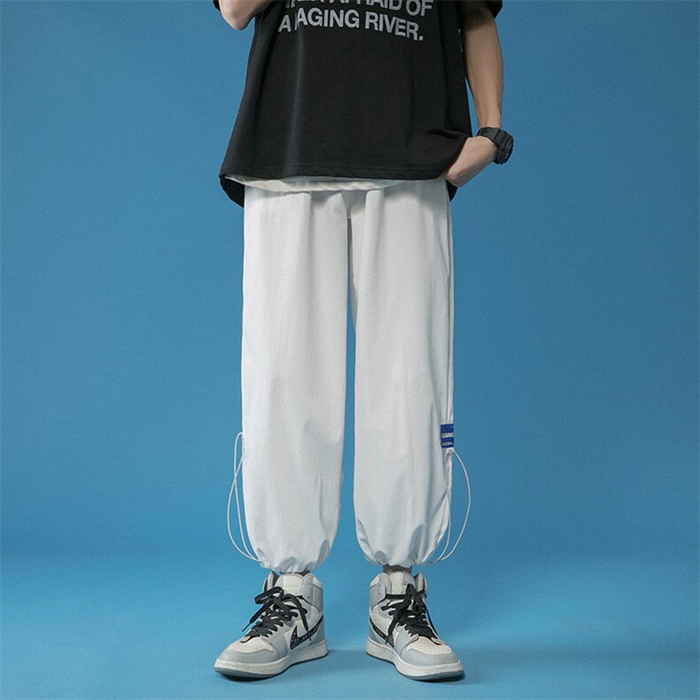 2023夏季新款蓝底中性风宽松大码冰感透气束脚休闲裤1537-P35，男装休闲裤，星座914-3