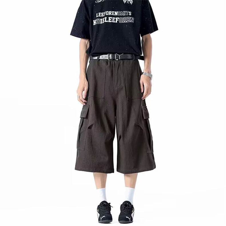 YC0551-P40美式大口袋工装七分裤男女夏季薄款潮牌宽松褶皱阔腿裤,男装牛仔裤,电商C233