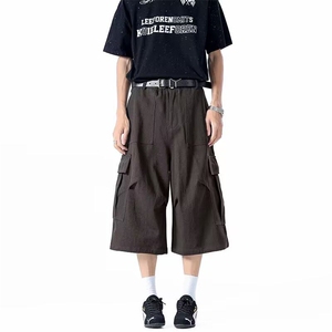 YC0551-P40美式大口袋工装七分裤男女夏季薄款潮牌宽松褶皱阔腿裤图片