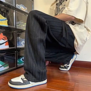 休闲裤潮潮流时尚潮牌长裤夏季纯色男宽松型青春流行休闲裤图片