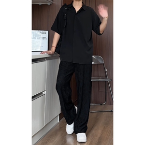特批25 数据冰丝短袖衬衫简约纯色休闲短袖痞帅白色衬衣DX956图片