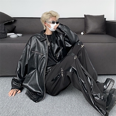 秋季新PU皮时尚中性翻领男女夹克皮外套JK08531-P70，男装夹克，星座308B-1
