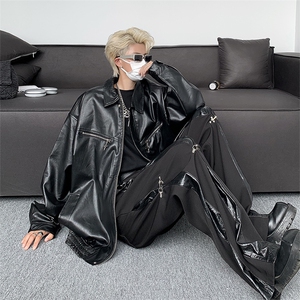 秋季新PU皮时尚中性翻领男女夹克皮外套JK08531-P70图片