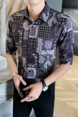 312A-102-P552025新款韩版修身帅气花衬衫英伦时尚男士衬衣A，男装衬衫，星座312A-5