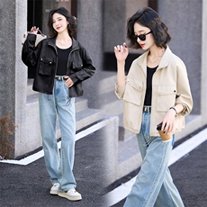 小皮衣外套女春秋2024新款港风小个子短款美式复古休闲PU机车夹克，女装皮衣，江南女神