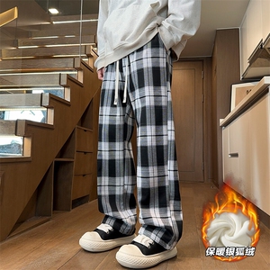 薄款改加绒特批P50无差价冬新银狐绒复古直筒格子裤男K1264J加绒图片