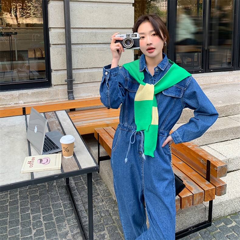 牛仔连体裤女2023春季新款宽松显瘦收腰阔腿裤连衣裤女（带披肩）,女装连体裤,辉之琳