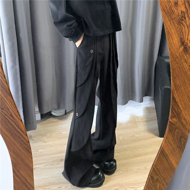 设计高级感小众手工分割解构痞帅微喇叭西裤男春季直简宽松休闲裤,男装西裤,星座1013