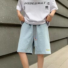 夏季五分牛仔裤男士韩版修身阔腿裤N479P32图片