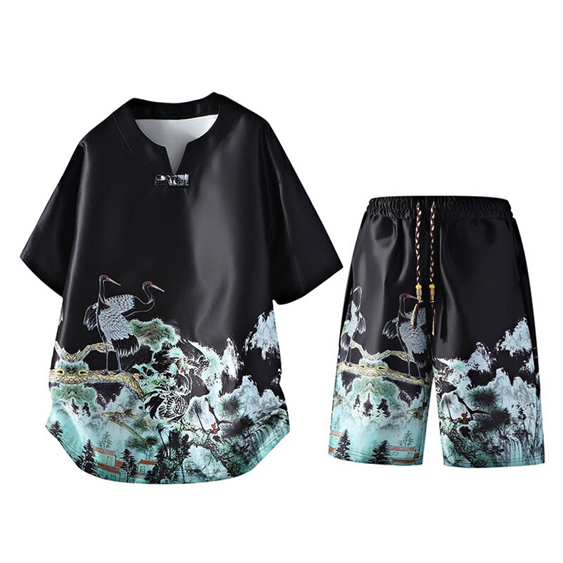 套装男风宽松休闲冰丝短袖T恤短裤休闲套装JZ310-P43，男装休闲套装，星座310B-3