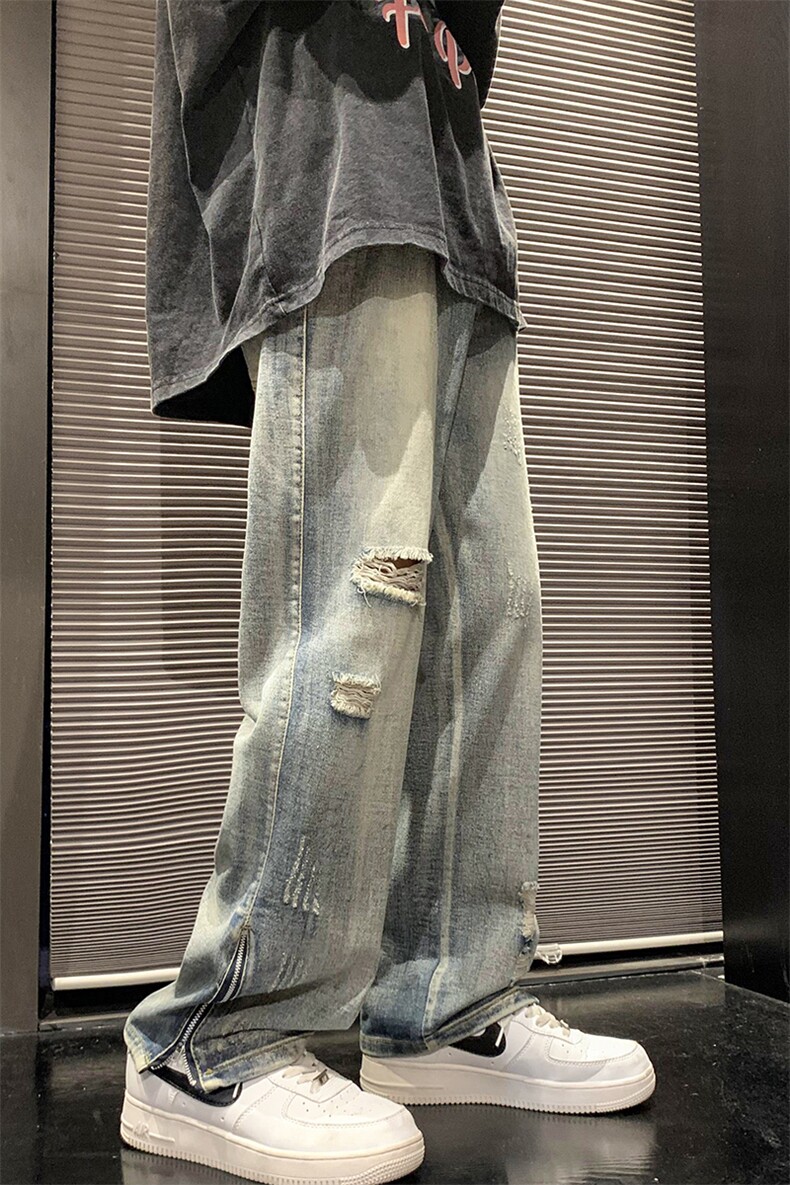 开叉拉链牛仔裤男长裤做旧复古色KD514-P50,男装牛仔裤,电商D312-1