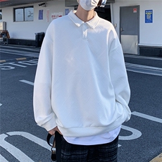 2026春秋翻领亨利领提花POLO衫痞帅卫衣外套W56682/特P25白，男装Polo衫，电商A094