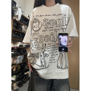 【有货】BK895CC-特P27 卡通涂鸦小狗印花短袖T恤男女图片