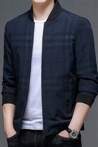 爸爸装棒球领夹克男春秋季2023新款中年男士商务休闲纯色上衣外套图片