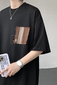 8XL-M 高品质纯棉美式复古宽松简约百搭学院风短袖T恤上衣男DX343图片