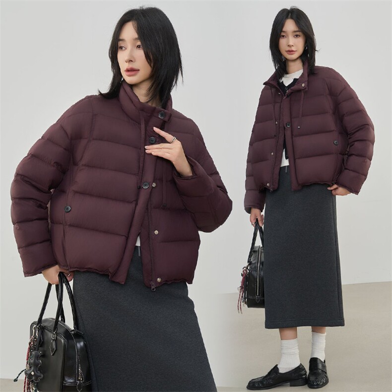 时尚拼色翻领短款羽绒服女2025冬季新款宽松休闲90白鸭绒保暖外套,女装羽绒服,阳光伊恋