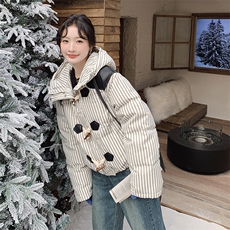冬装新款加厚牛角扣撞色条纹羽绒服90绒浙宝208-8061-P295K398，女装羽绒服，浙宝208