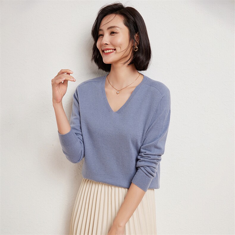 韩版羊毛衫女套头短款V领宽松百搭打底衫毛衣,女装羊毛衫,蚂蚁派对工厂直营店