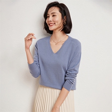 韩版羊毛衫女套头短款V领宽松百搭打底衫毛衣，女装羊毛衫，蚂蚁派对工厂直营店