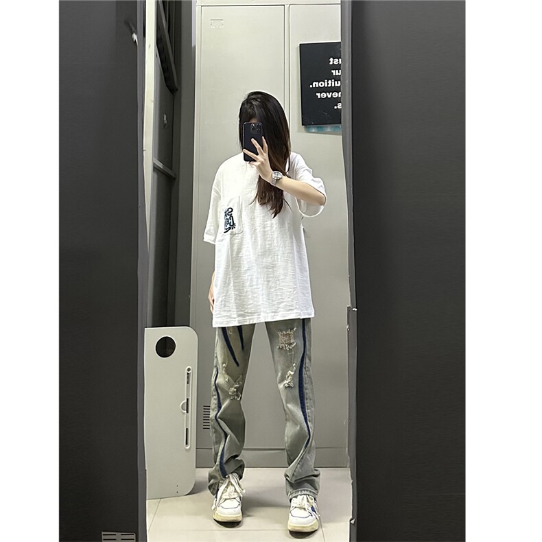 B221 美式ins高街小众个性男女破洞牛仔裤 LK23001-P65 控88图片