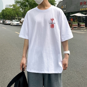 T2070P28港风外景 男中性纯棉夏季大码短袖T恤宽松ins半袖T恤图片