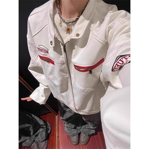 美式秋季机车风皮衣夹克辣妹运动高街短款棒球外套男JG158