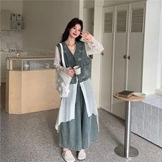 设计感连衣裙打配牛仔马甲套装女春夏季小众阔腿裤三件套减龄,女装套装/套裙,浙宝190,浙宝-网红风 设计感连衣裙打配牛仔马甲套装女春夏季小众阔腿裤三件套减龄,女装套装/套裙,浙宝190,浙宝-网红风