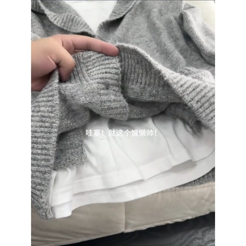 AA1738P55灰色连帽纽扣开衫毛衣男女秋季宽松针织衫,男装针织衫/毛衣,电商B323A
