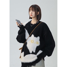 美式复古学院风猫猫趣味针织衫情侣毛衣XZ225-3-MY809-P80控98，男装针织衫/毛衣，星座225-3