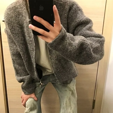 秋冬时尚灰色开衫男士cleanfit美式复古针织衫慵懒风高级感毛衣男，男装针织衫/毛衣，星座813-2